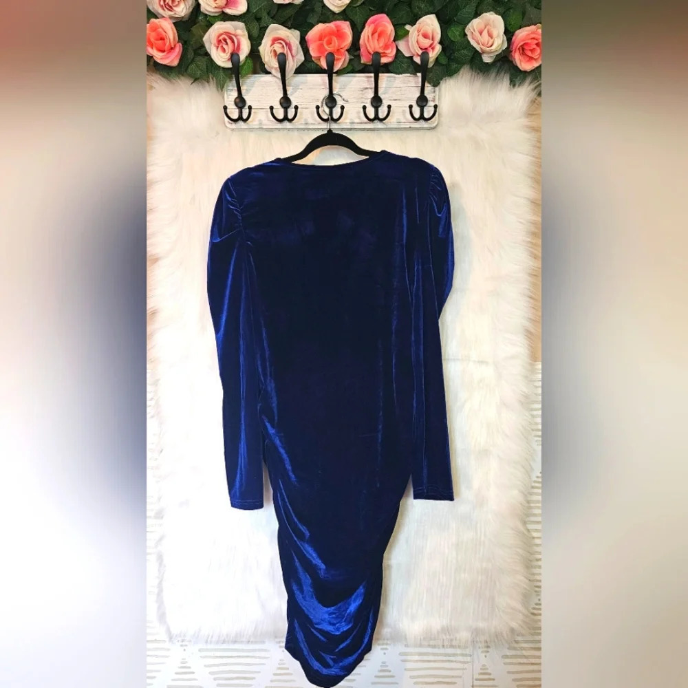 Shein Frenchy Curve Sapphire Ruched Holiday Dress - Picture 3 of 6